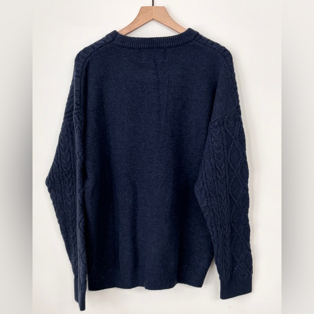 Aelfric Eden Navy Blue Cable Knit Crewneck Sweater - Picture 3 of 3